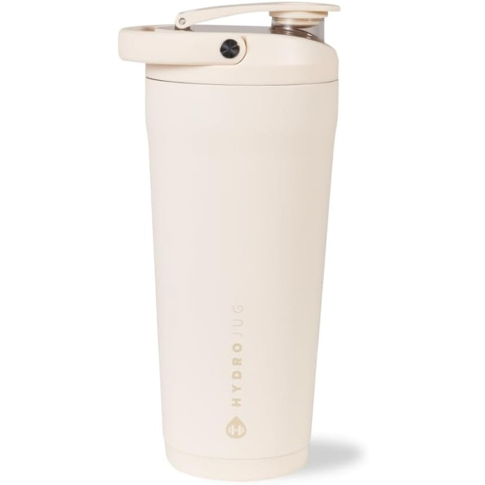 HydroJug stainless steel shaker in cream with insulated body for cold protein drinks