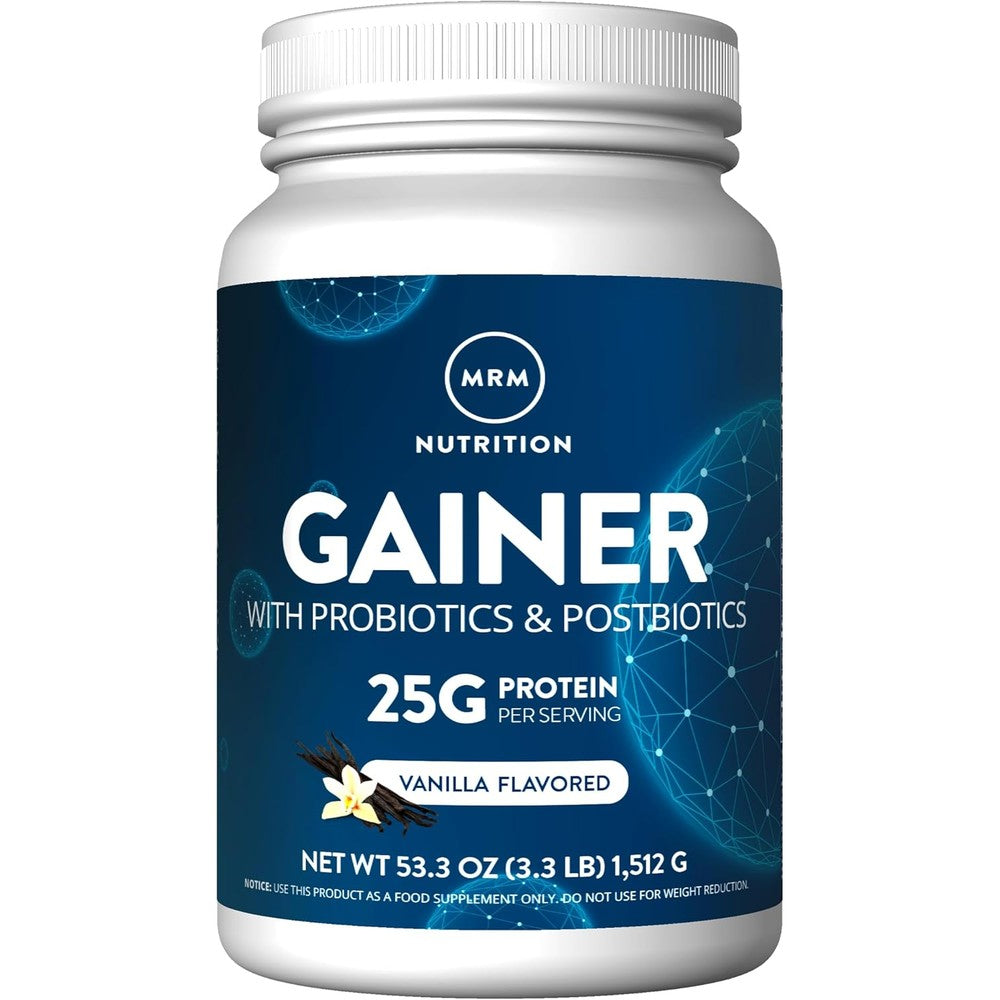 MRM Nutrition Gainer Protein Probiotics Vanilla 3.3lb front tub view