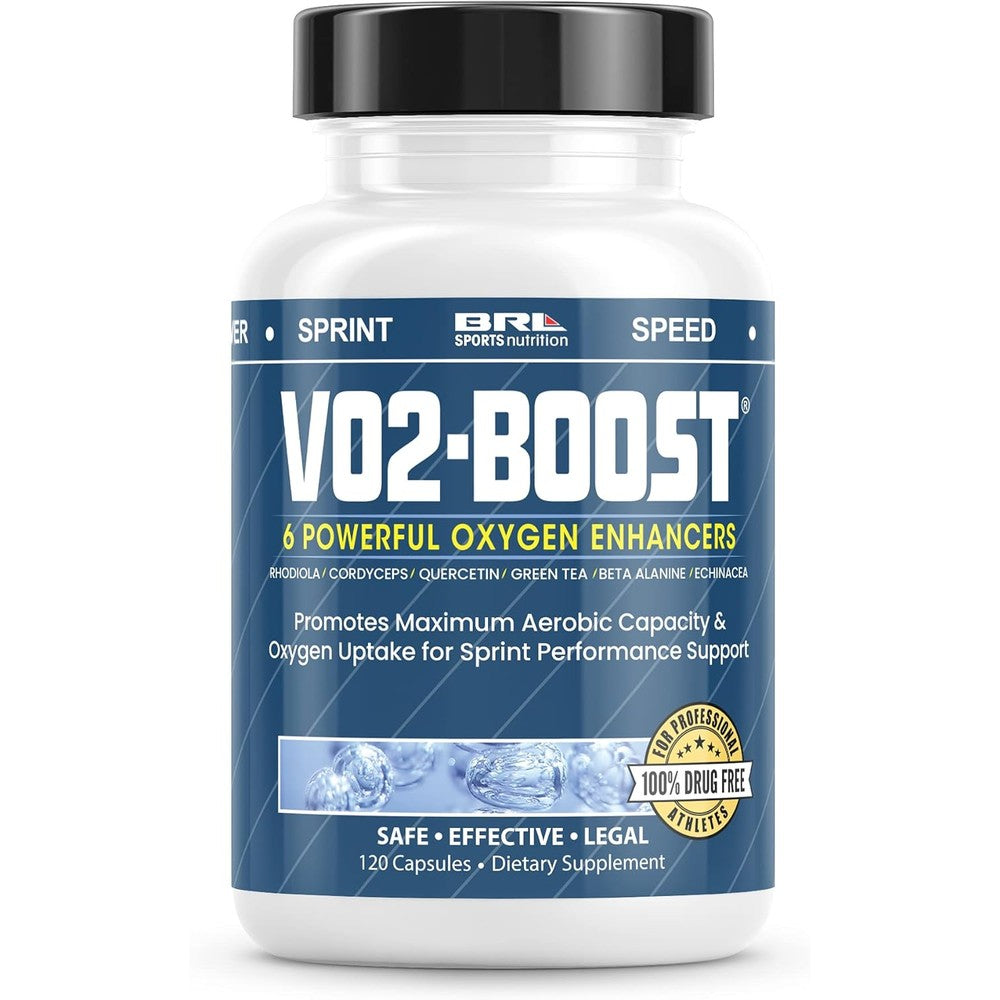 BRL Sports VO2 Boost 120 capsules front bottle view for endurance athletes.