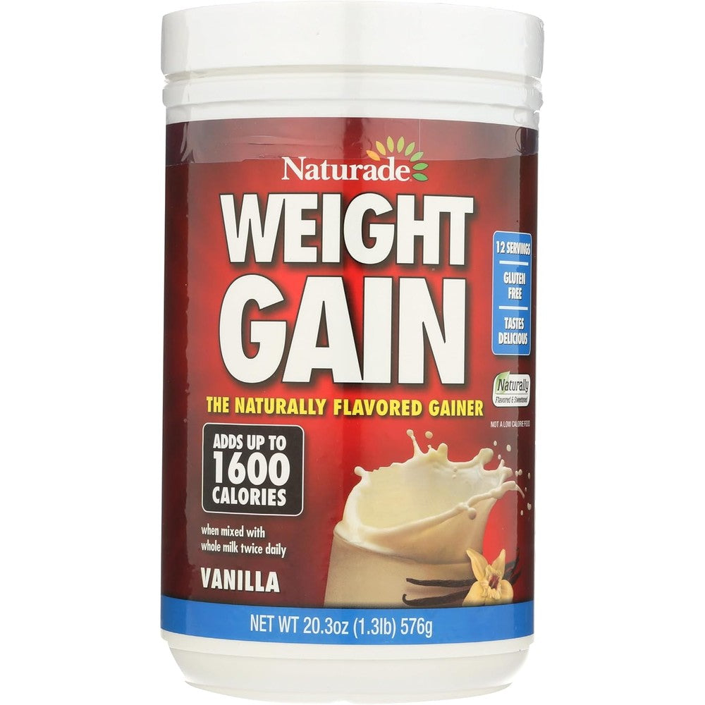 Naturade Sugar Free Weight Gain Vanilla 20.3 Ounce front view high calorie supplement