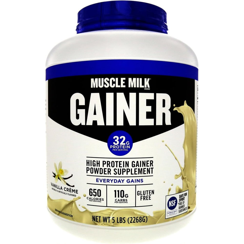 Muscle Milk Pro Series Gainer Protein Powder Vanilla Creme 5 pound canister front view for muscle building.