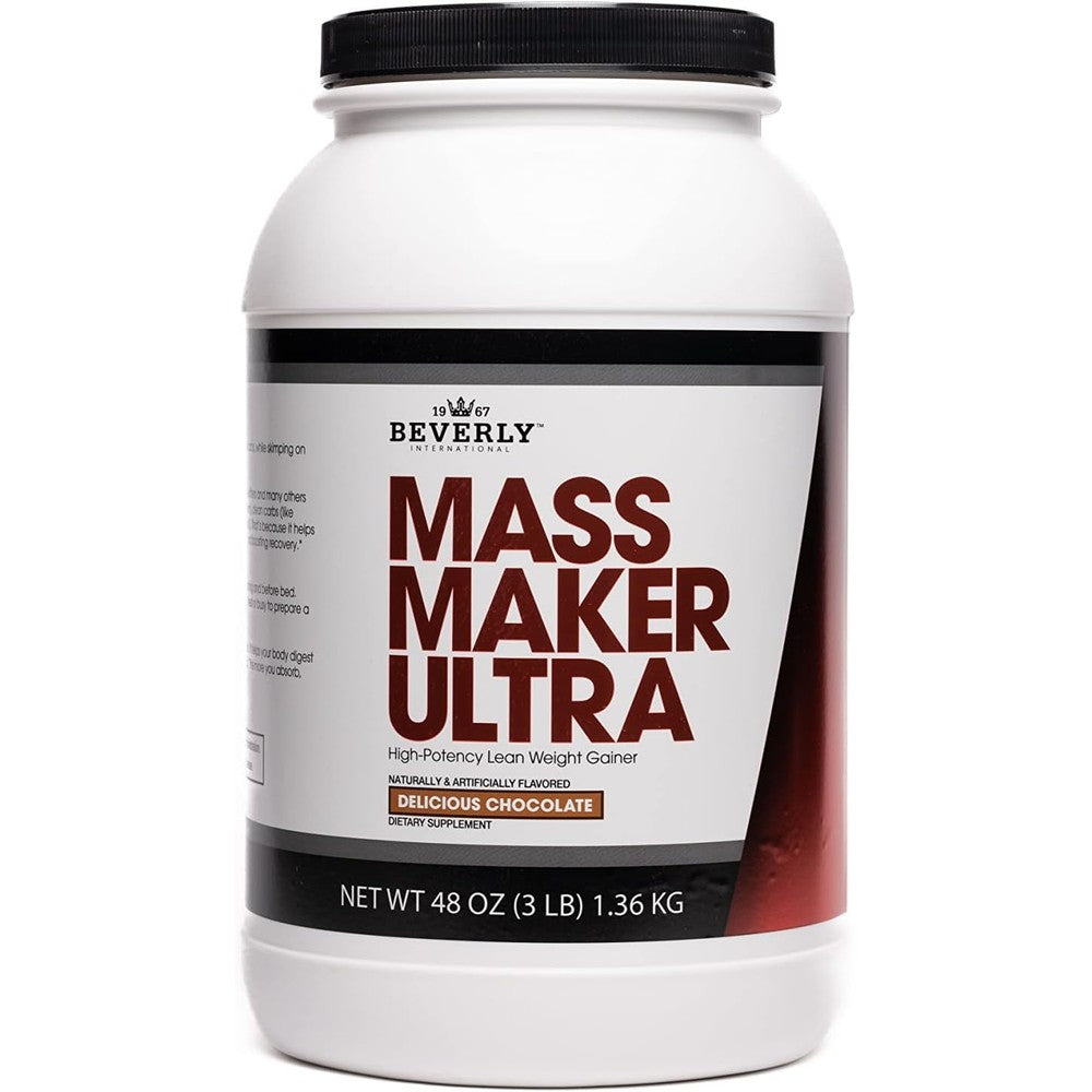 Beverly International Mass Maker Ultra Chocolate 3lb front view muscle gainer supplement.