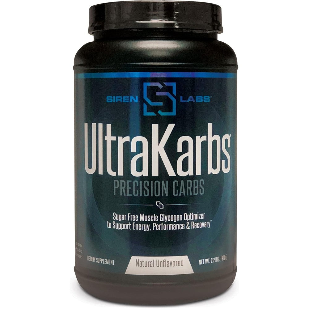 Siren Labs Ultra Karbs unflavored powder tub front view for muscle recovery
