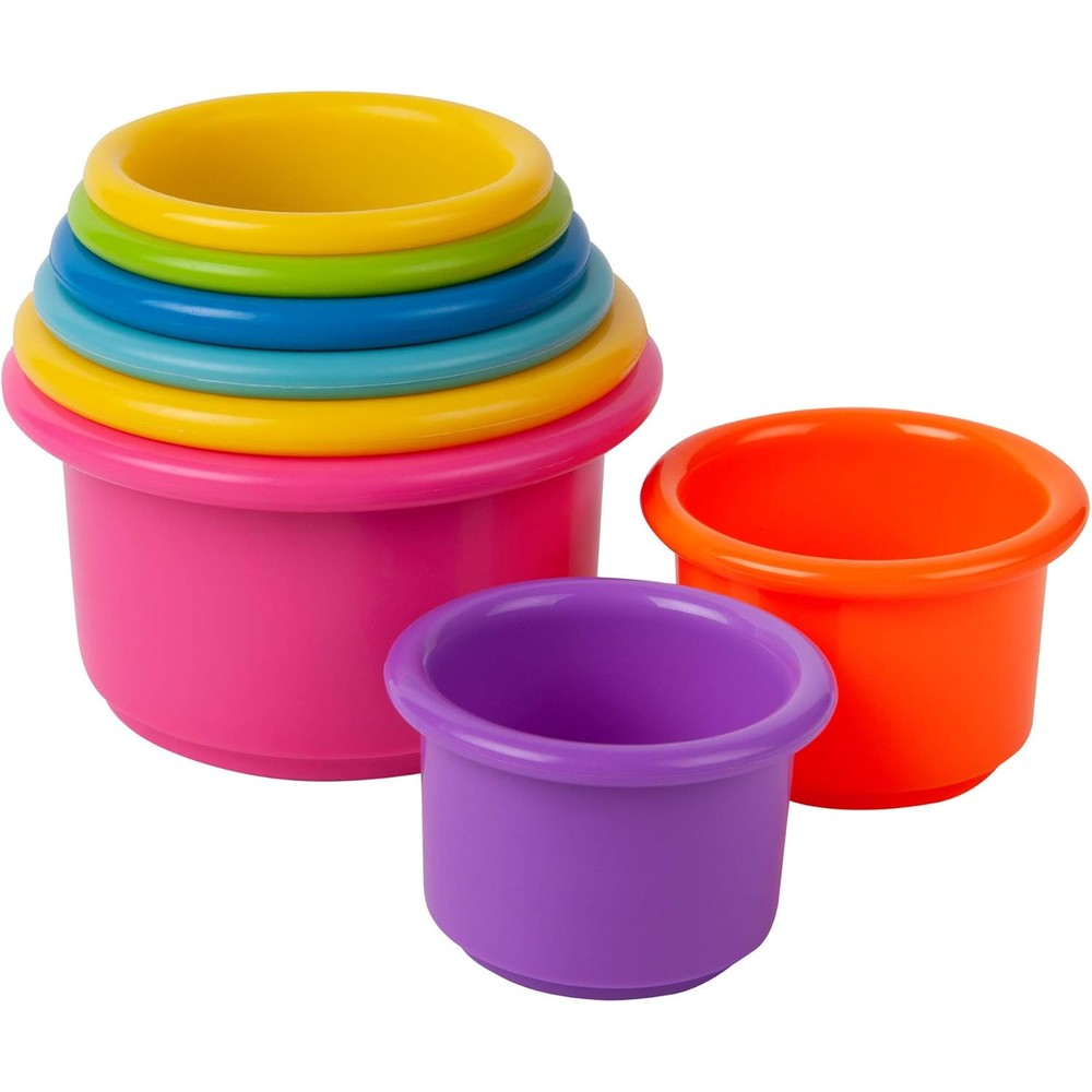 The First Years Stack And Count Stacking Cups front view showing eight colorful nested baby cups.