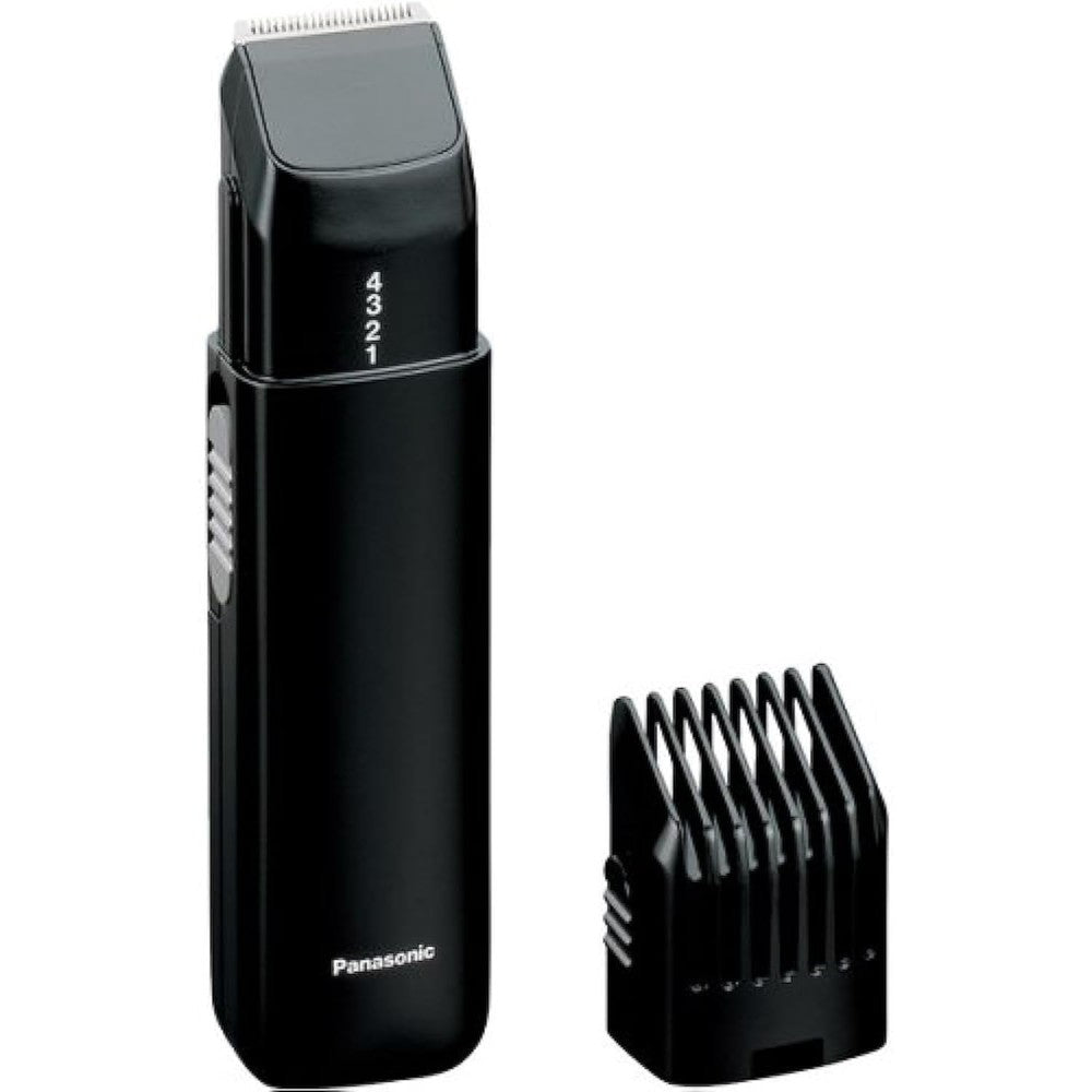 Panasonic ER240B beard and mustache trimmer front view showing the sleek black ergonomic body design.