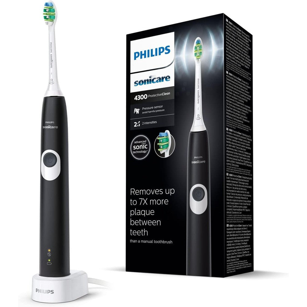 Philips Sonicare ProtectiveClean 4300 black electric toothbrush front view