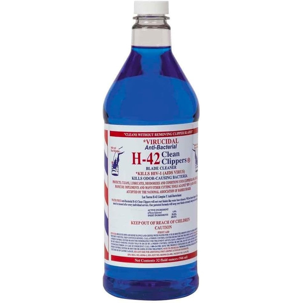 H-42 Clean Clippers 32 fluid ounce bottle front view for professional barbers