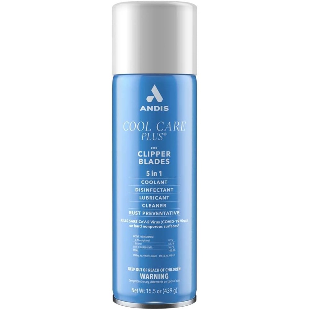 Andis Cool Care Plus 5-in-1 clipper blade spray front view aerosol can