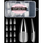 BORNBYME long stiletto soft gel nail tips in 120pcs clear storage box