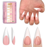 NOVO OVO White French Tip Stiletto nails with baby pink base for long extensions