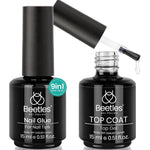 Beetles gel nail glue and no wipe top coat kit in 15ml professional glass bottles