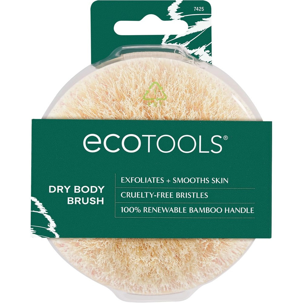 EcoTools Detoxify and Smooth Dry Body Brush front view showing cruelty free bristles and bamboo handle