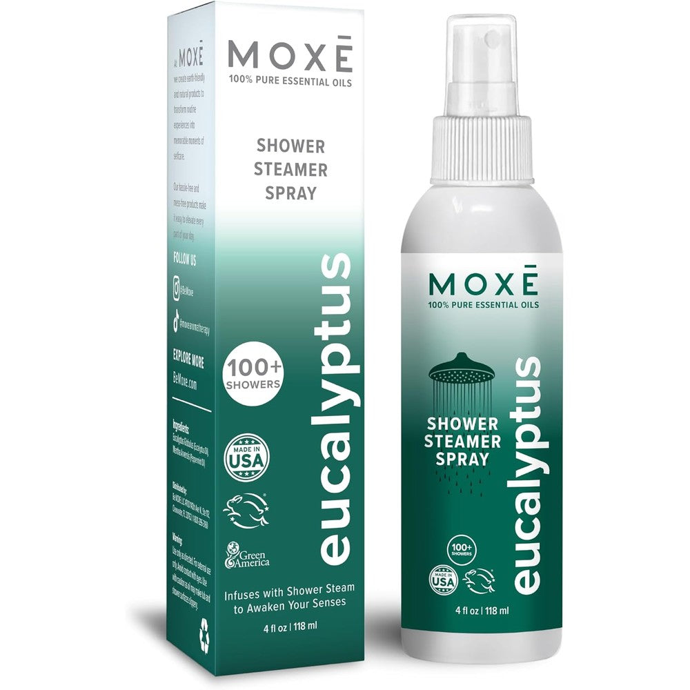MOXĒ Eucalyptus Oil Shower Mist front view natural aromatherapy spray