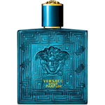 Versace Eros Pour Homme Parfum 100ml blue bottle front view showcasing the Medusa logo