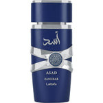 Lattafa Asad Zanzibar premium blue perfume bottle front view