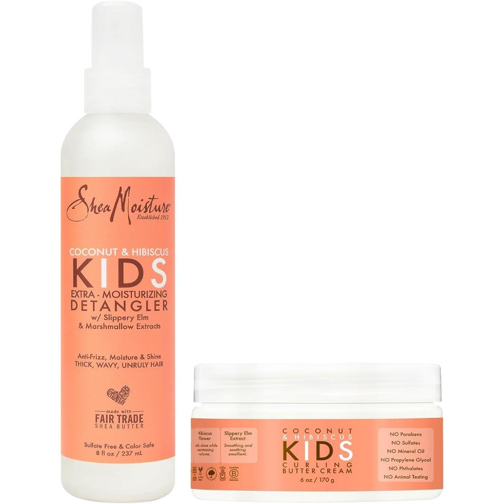 SheaMoisture Kids Curly Hair Bundle front view packaging showing detangler spray and curling butter cream.