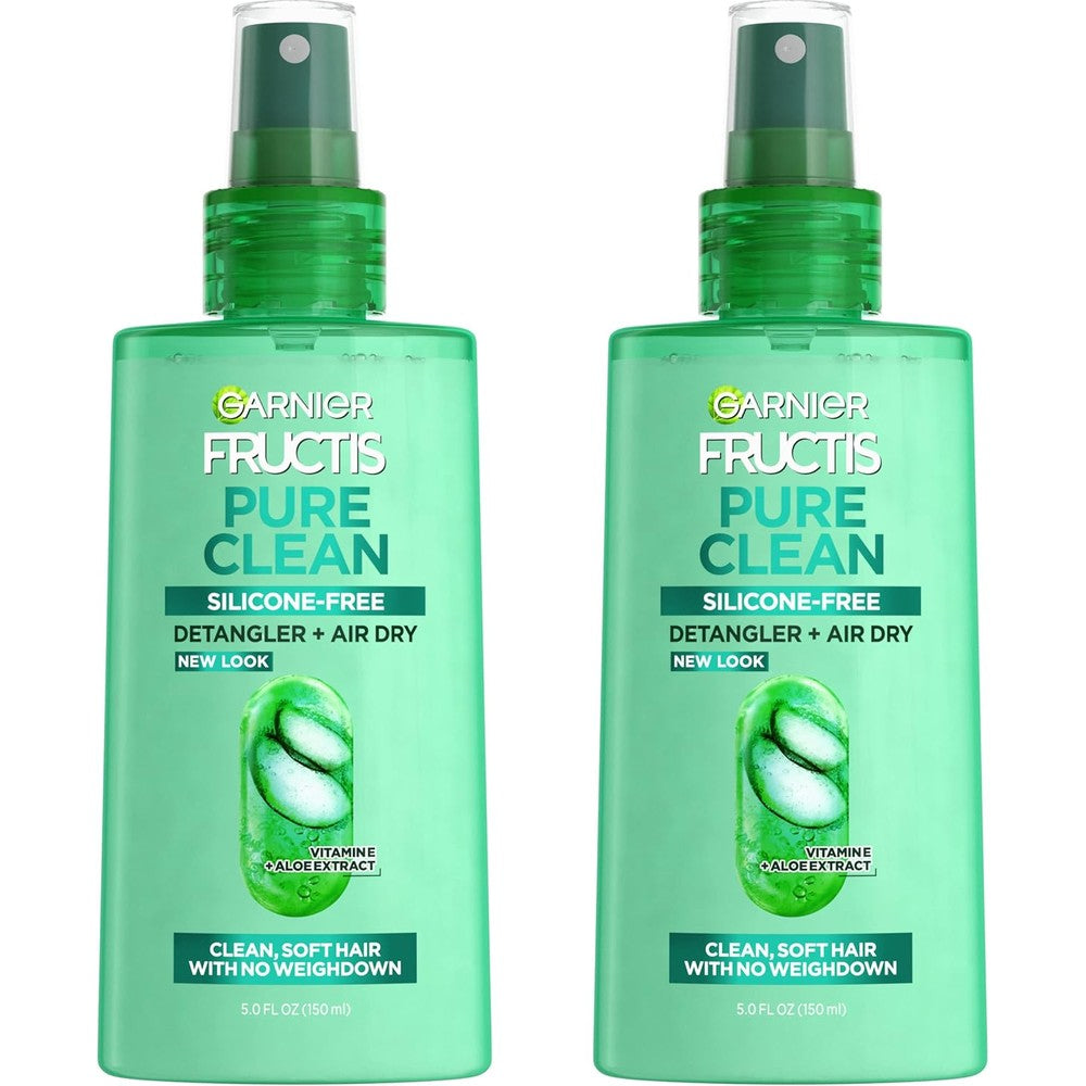 Garnier Fructis Pure Clean Detangler And Air Dry Spray front view showing twin pack packaging