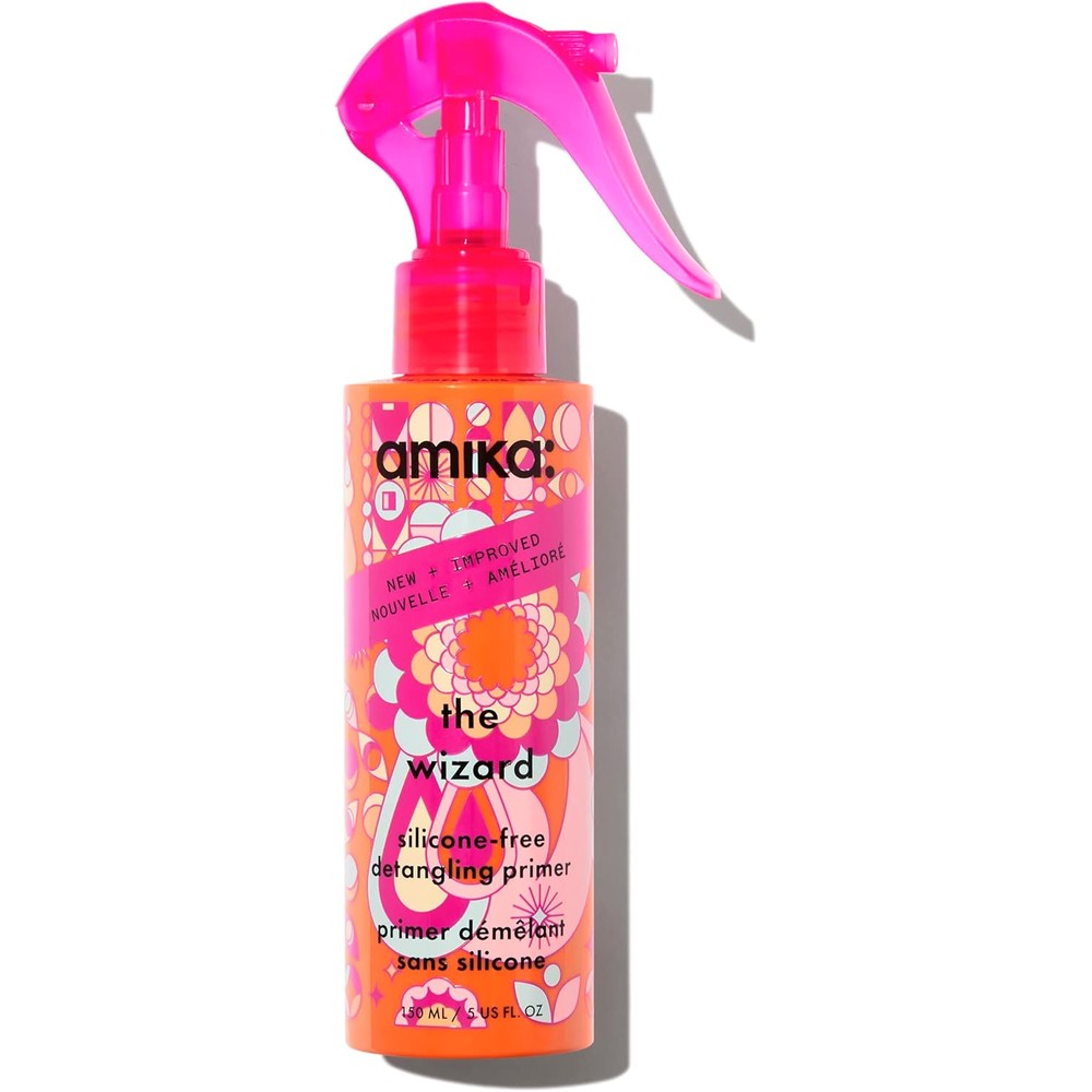 Amika the wizard silicone free detangling primer front view pink bottle spray nozzle