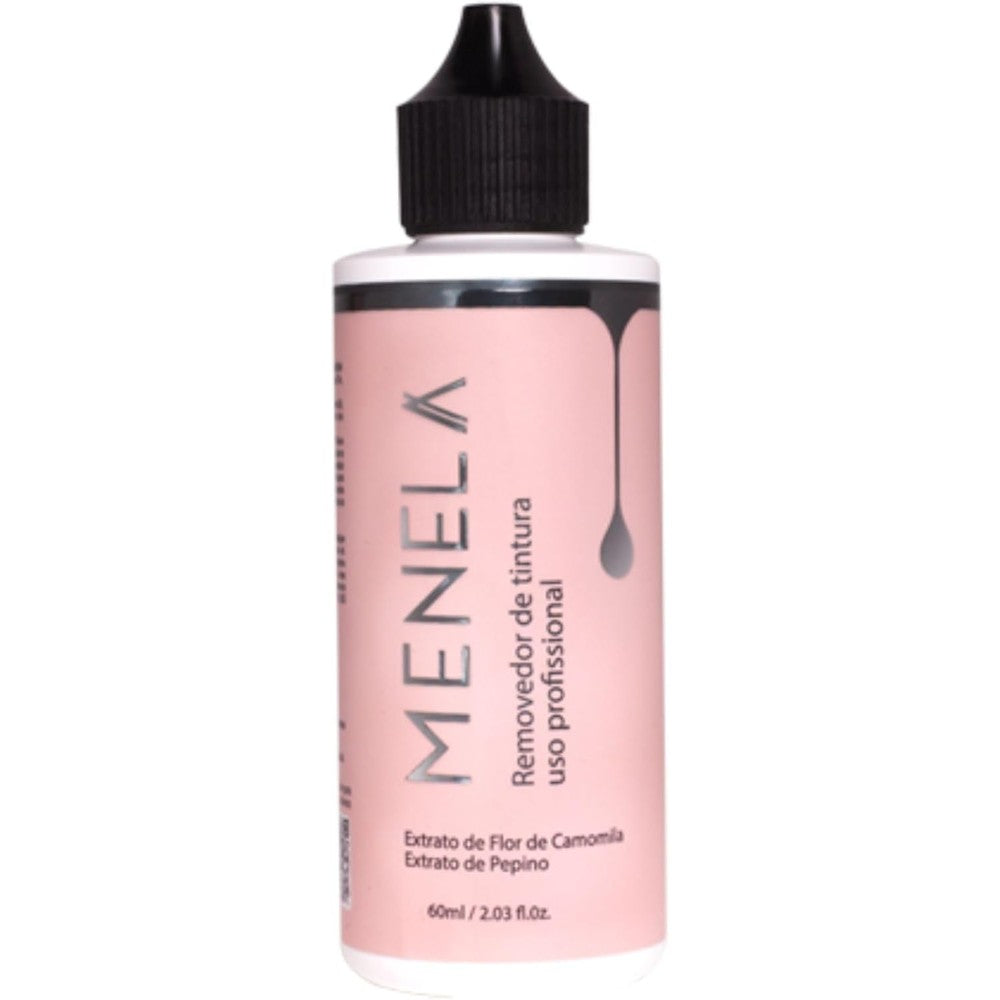 Menela Cosméticos Professional Eyebrow Tint Remover bottle front view for professional brow correction.