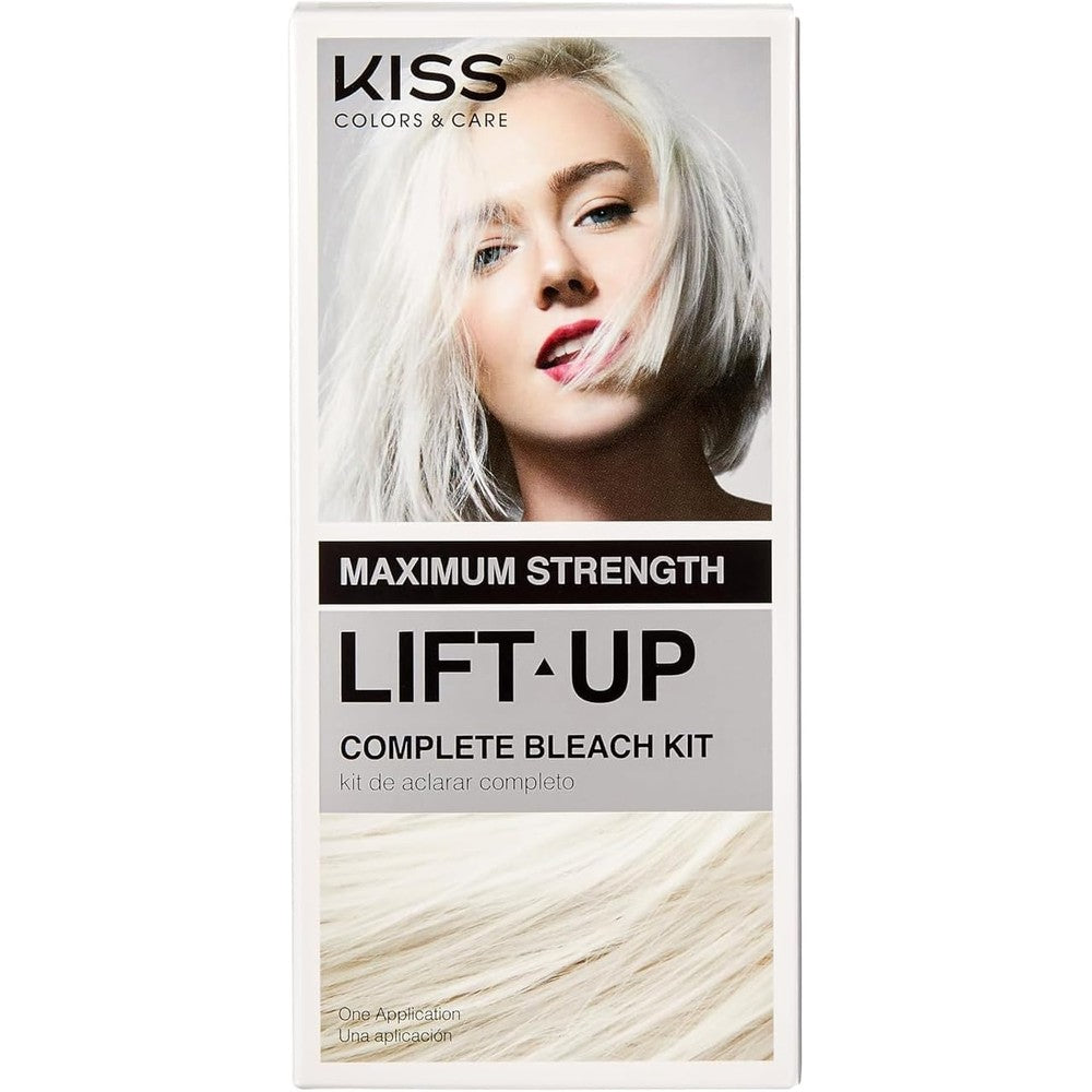 KISS Lift Up Complete Hair Bleach and Icy Silver Toner Kit front packaging view showcasing the six piece DIY home lightening system
