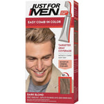 Just For Men Easy Comb-In Color Dark Blond front view showcasing the packaging and included comb applicator for men's hair grooming.