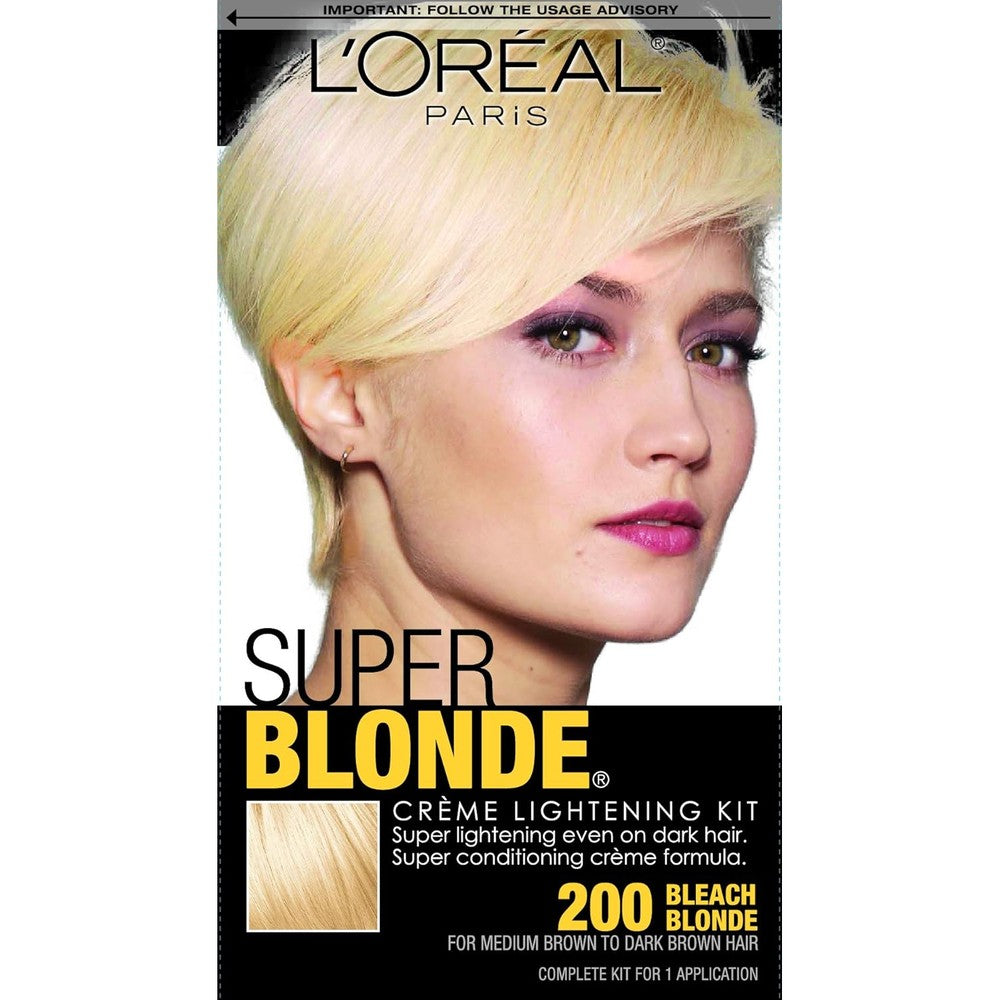 L'Oreal Paris Super Blonde Creme Lightening Kit front packaging for professional hair bleaching.