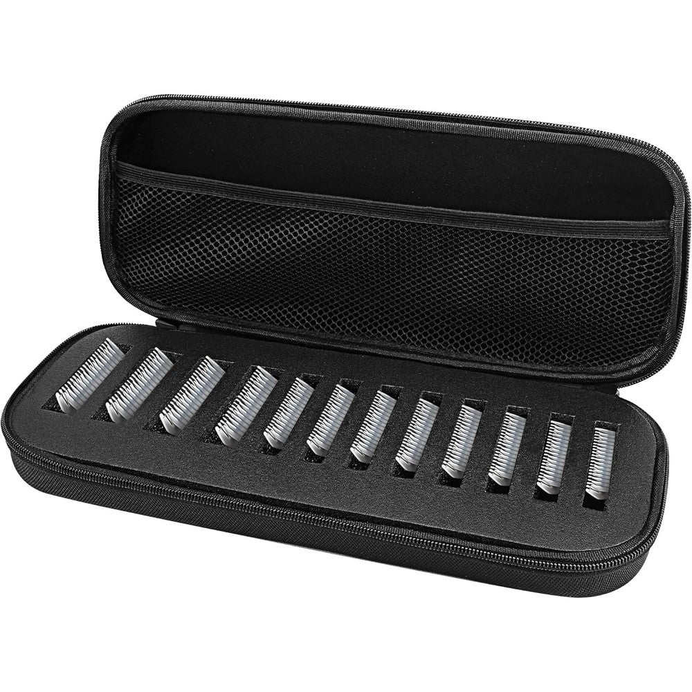 Linkidea 8 blade travel case front view showing the sleek black hard EVA protective outer shell.