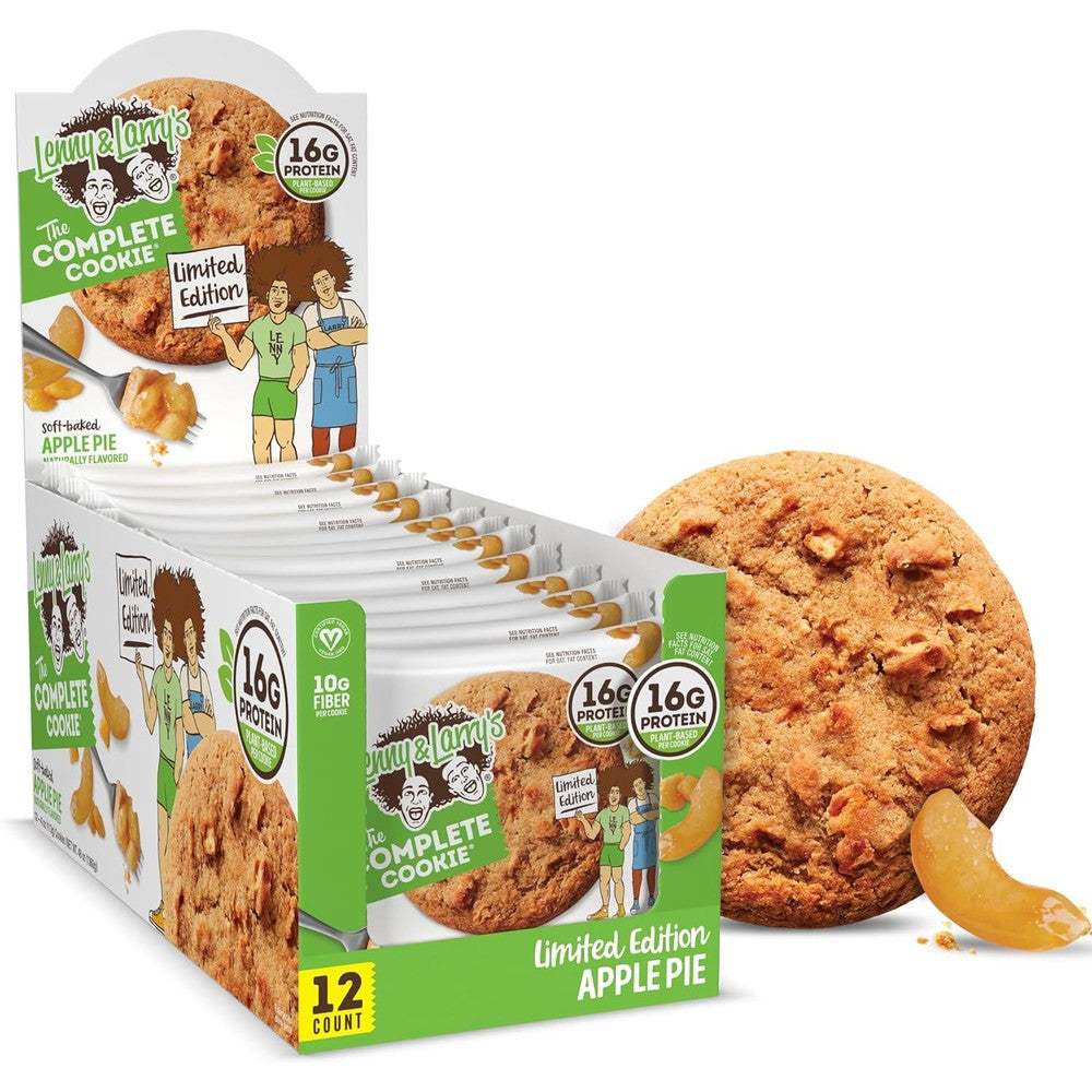 Lenny & Larry's Apple Pie Protein Cookie front packaging showing 16g protein claim.