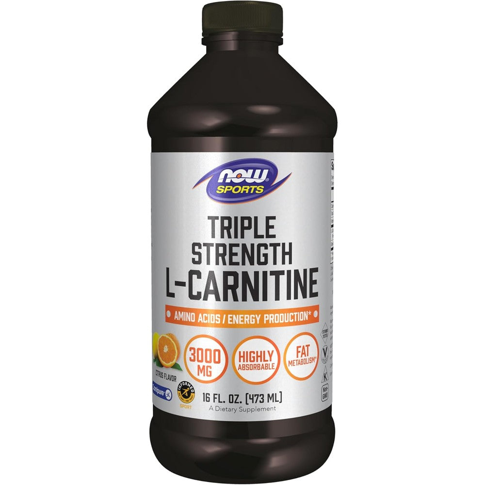 NOW Foods Sports L-Carnitine Liquid Triple Strength 3000 mg front bottle view fat burner