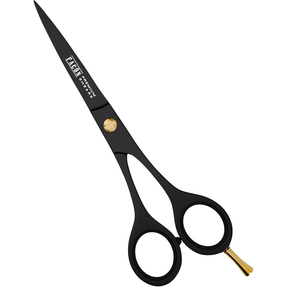 Facón Professional Razor Edge Barber Hair Cutting Scissors front view highlighting the matte black finish.