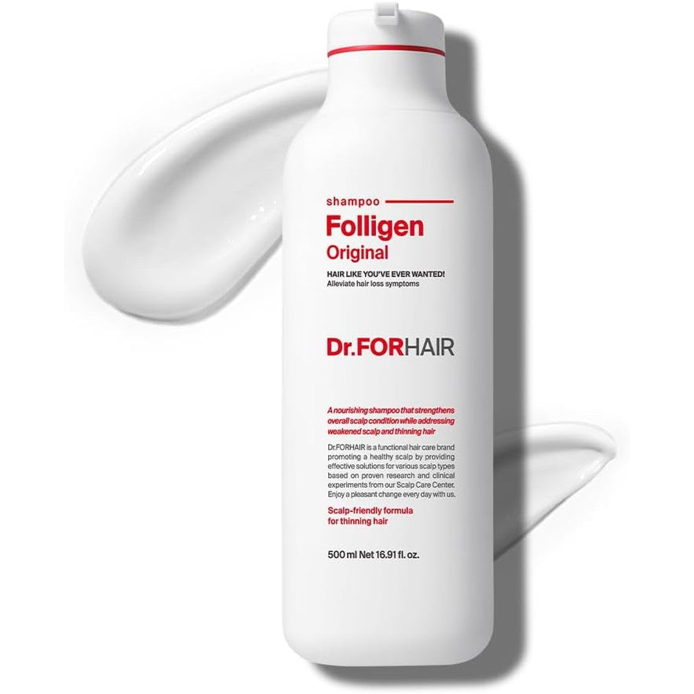 Dr.FORHAIR Folligen Original Anti Thinning Shampoo 16.91 Fluid Ounce front view bottle for hair loss prevention.