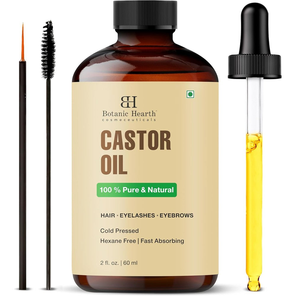 Botanic Hearth Castor Oil front view bottle with dropper for hair growth