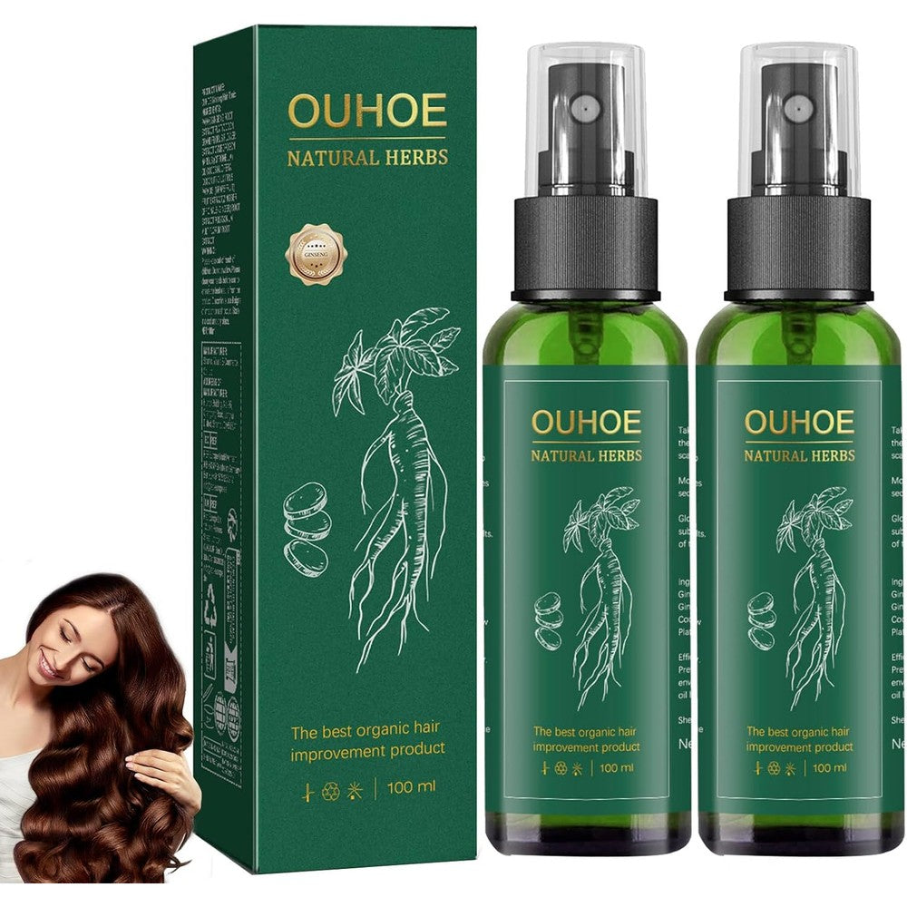 OUHOE Natural Herbs Ginseng Hair Growth Spray front view packaging.