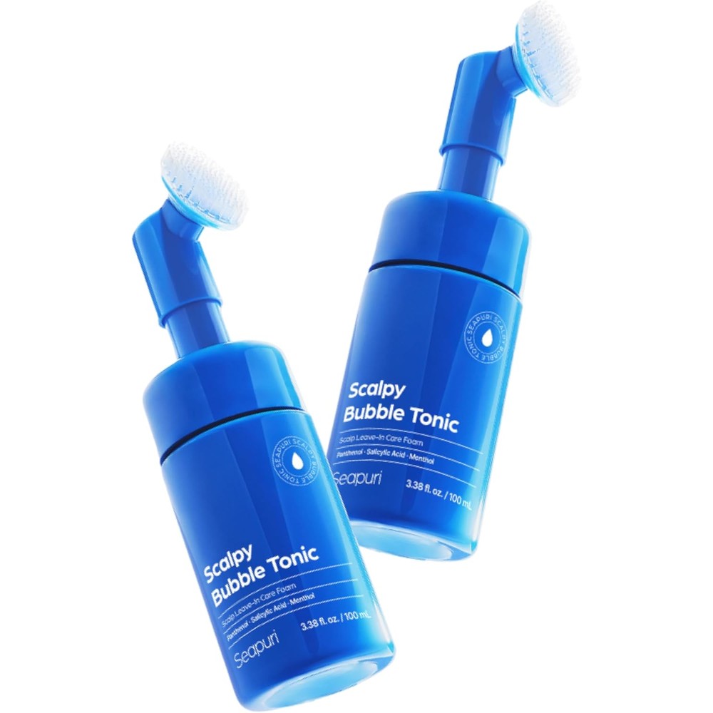 Seapuri Scalpy Bubble Hair Tonic front view of the two pack packaging showcasing the leave-in foam bottles