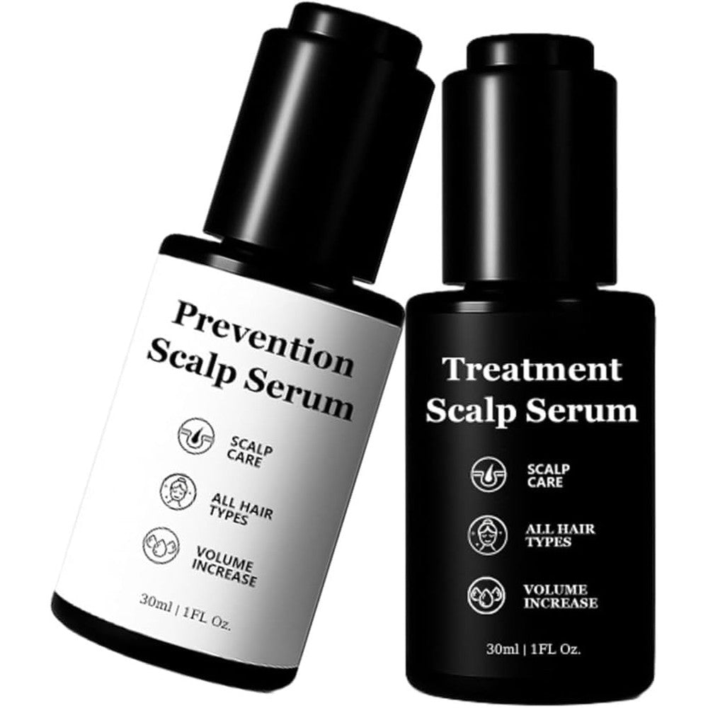 Qiuumey hair growth serum bundle front view of the two bottle set for thinning hair treatment.