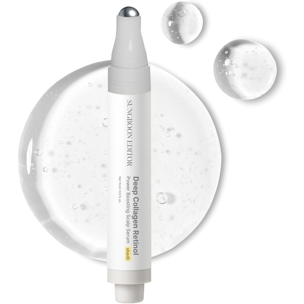 SUNGBOON EDITOR Deep Collagen Retinol Scalp Serum front view showing roll-on applicator