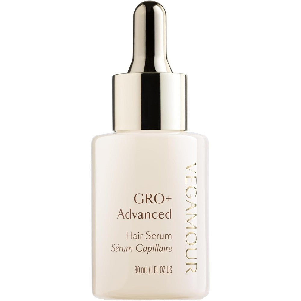 Vegamour GRO Plus Advanced Hair Serum front view bottle showcasing the premium packaging for hair thinning treatment.