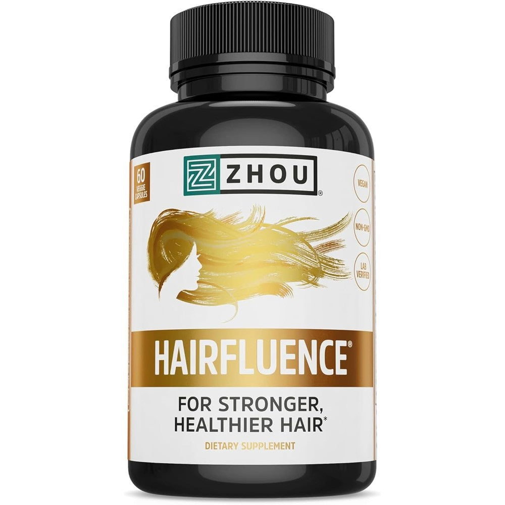 Zhou Nutrition Hairfluence hair growth supplement front view bottle