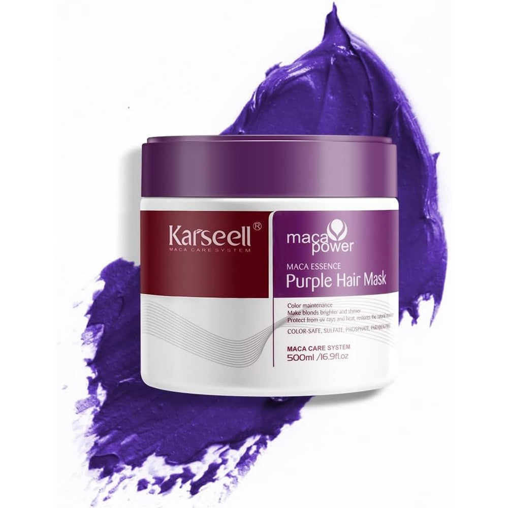 Karseell Maca Essence Purple Hair Mask 500ml jar front view professional anti brass toning treatment