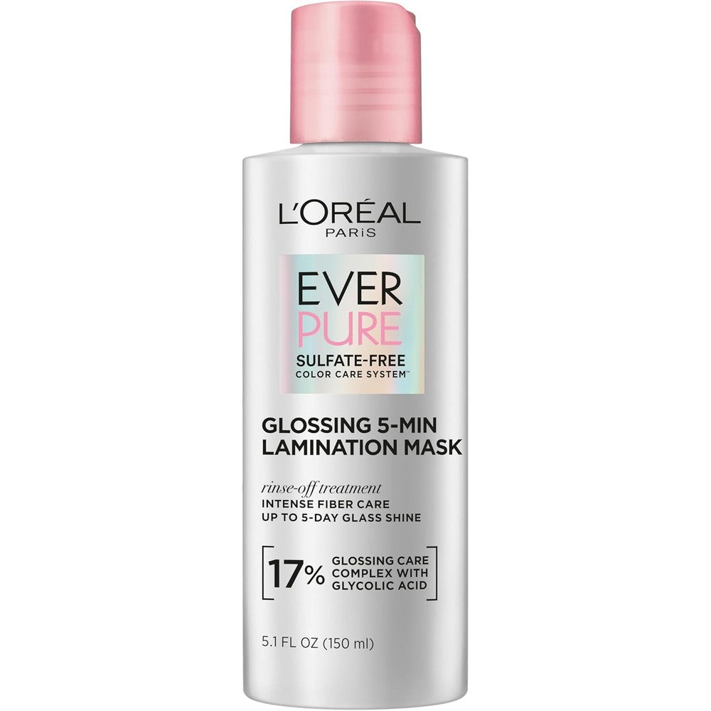 L'Oreal Paris EverPure Glossing Lamination Hair Mask front view of the fluid ounce bottle