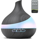 HJTHJT 500ml Essential Oil Diffuser front view with dark wood grain finish.