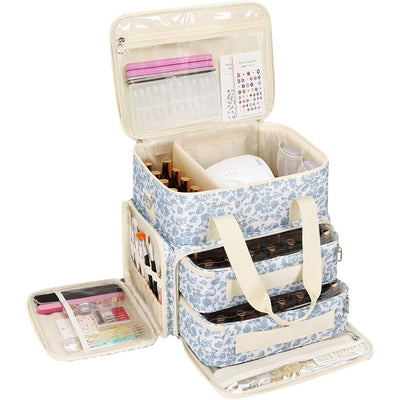 Relavel Nail Polish Organizer, Nail Bag Holds 80 to 100+ Bottles (15ml/0.5fl.oz) Nail Lamp, Nail Supplies Kit Gels Polish Storage Case with 2 Removable Pouches for Manicure Nail Tech Gifts (Floral)