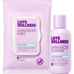 Love Wellness Her Essentials Duo front view of cleanser bottle and wipes pack