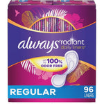 Always Radiant Daily Feminine Panty Liners 96 Count front packaging view