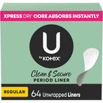 U by Kotex Clean and Secure Panty Liners 64 count front pack view