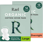 Rael Organic Cotton Cover Pads front view packaging for heavy absorbency.