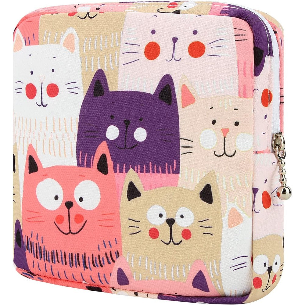 Desing Wish sanitary pad storage bag front view featuring cat pattern