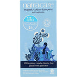 Natracare Organic Cotton Super Tampons front view 16 count box for organic period care.