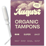 August Super Tampons 24 pack box front view organic cotton period care