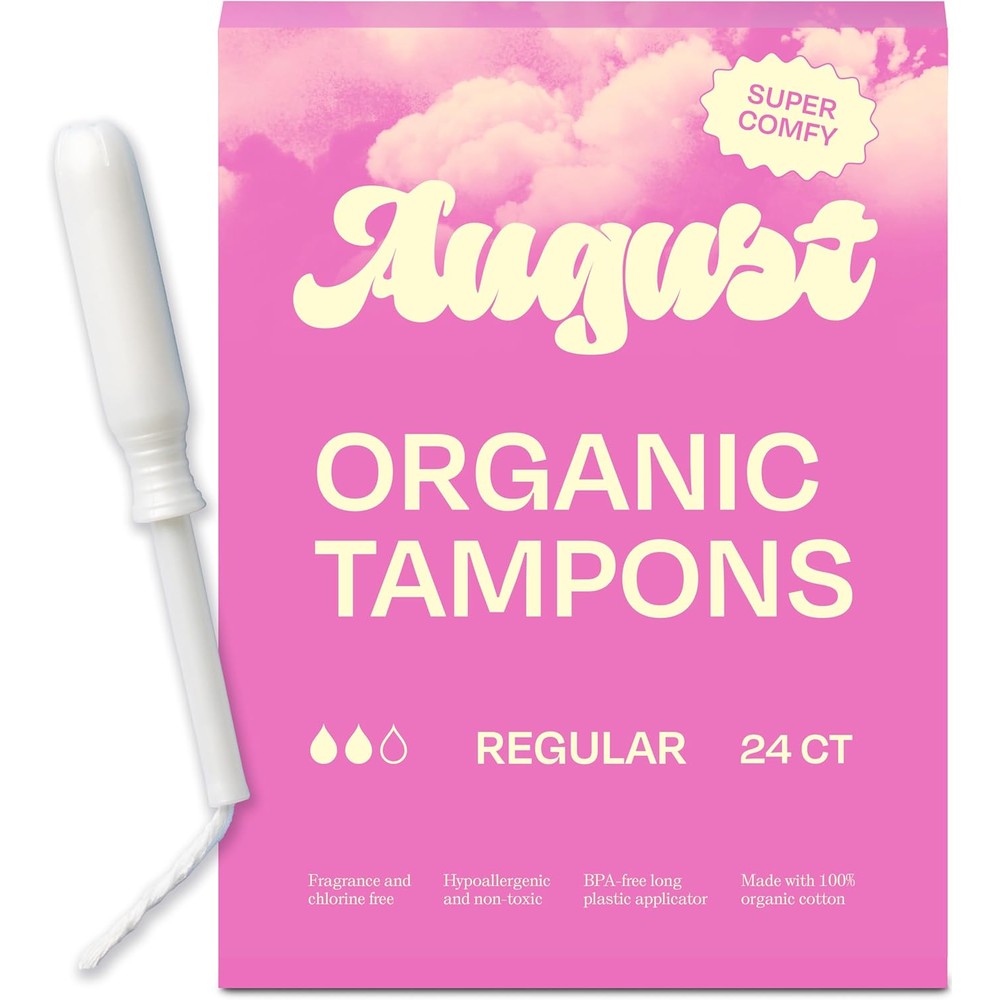 August Regular Tampons 24-pack front view authentic organic cotton feminine care